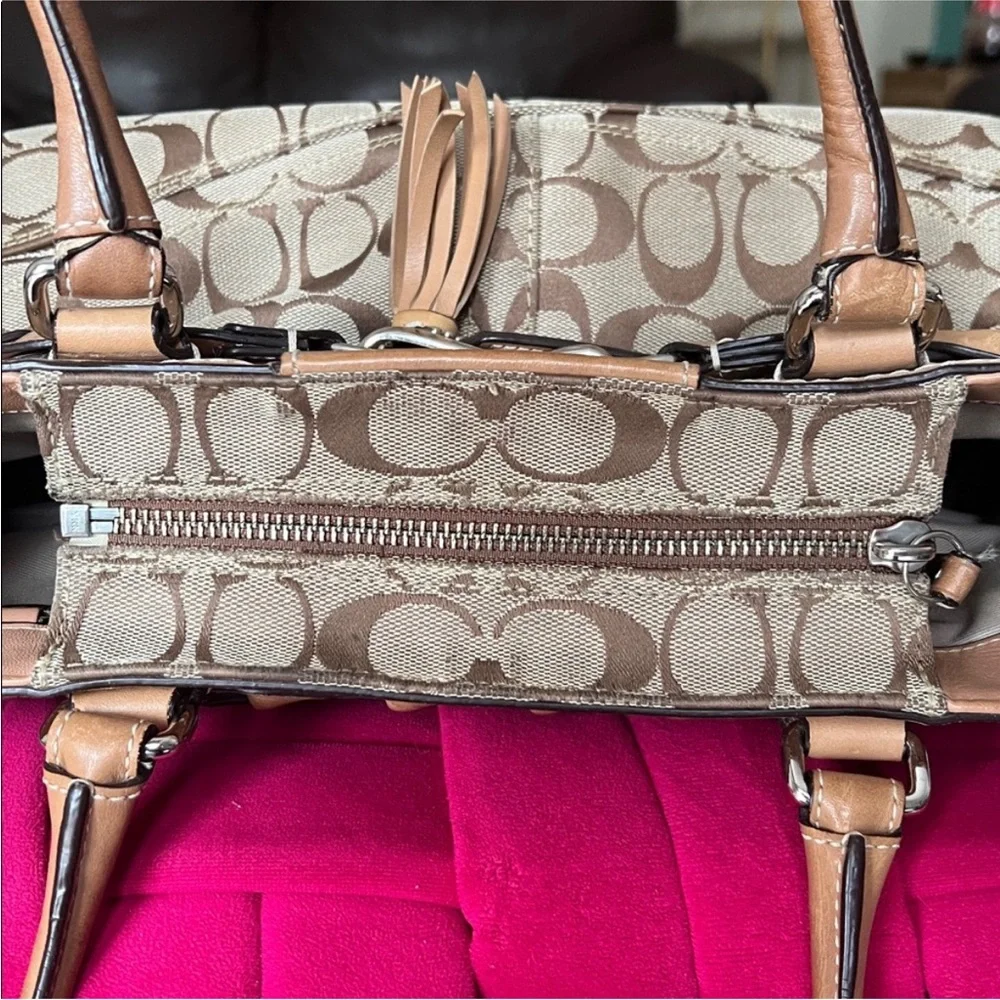 Coach Signature Canvas Shoulder Bag in Tan and Khaki - Picture 12 of 17